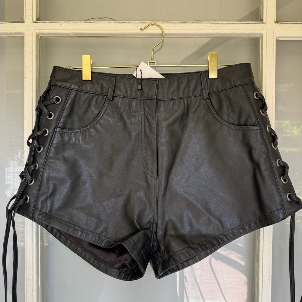 Black Leather Lace-Up Shorts
